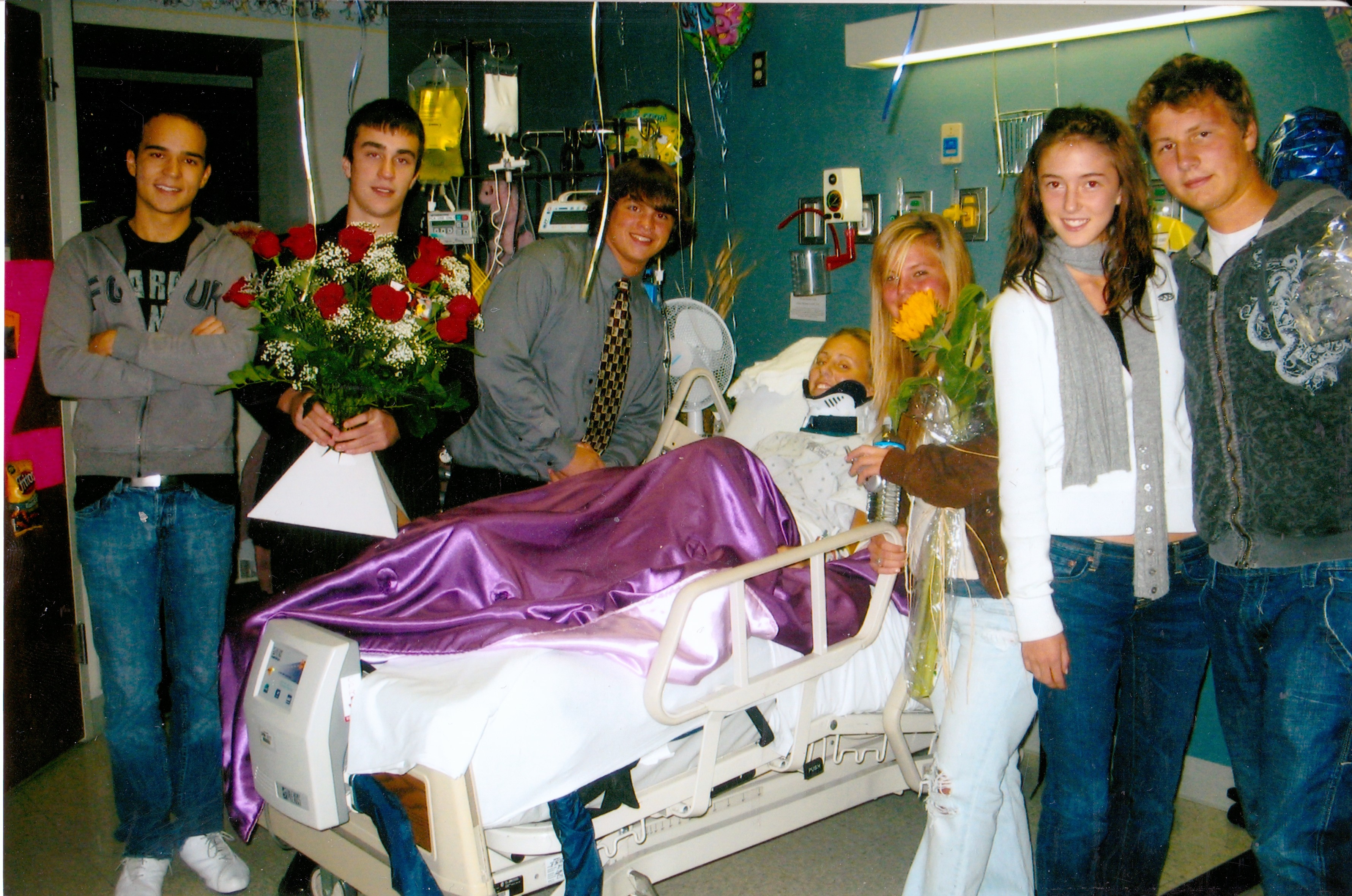 Still recovering and unable to attend the Homecoming dance, I was surprised with a celebration at the hospital. Pictured here are Billy (friend), Joey Clark (brother), Justin (cousin), Sarah (cousin), Bailey (friend), and Nick (cousin).